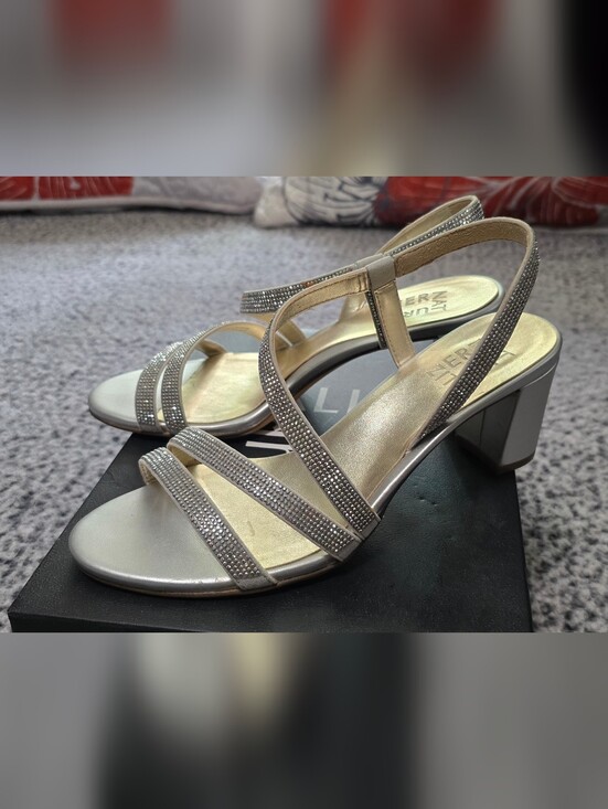 Naturalizer Shoes - Naturalizer VanessaA2 Metallic Silver Strappy Block Heel Sandals - Women